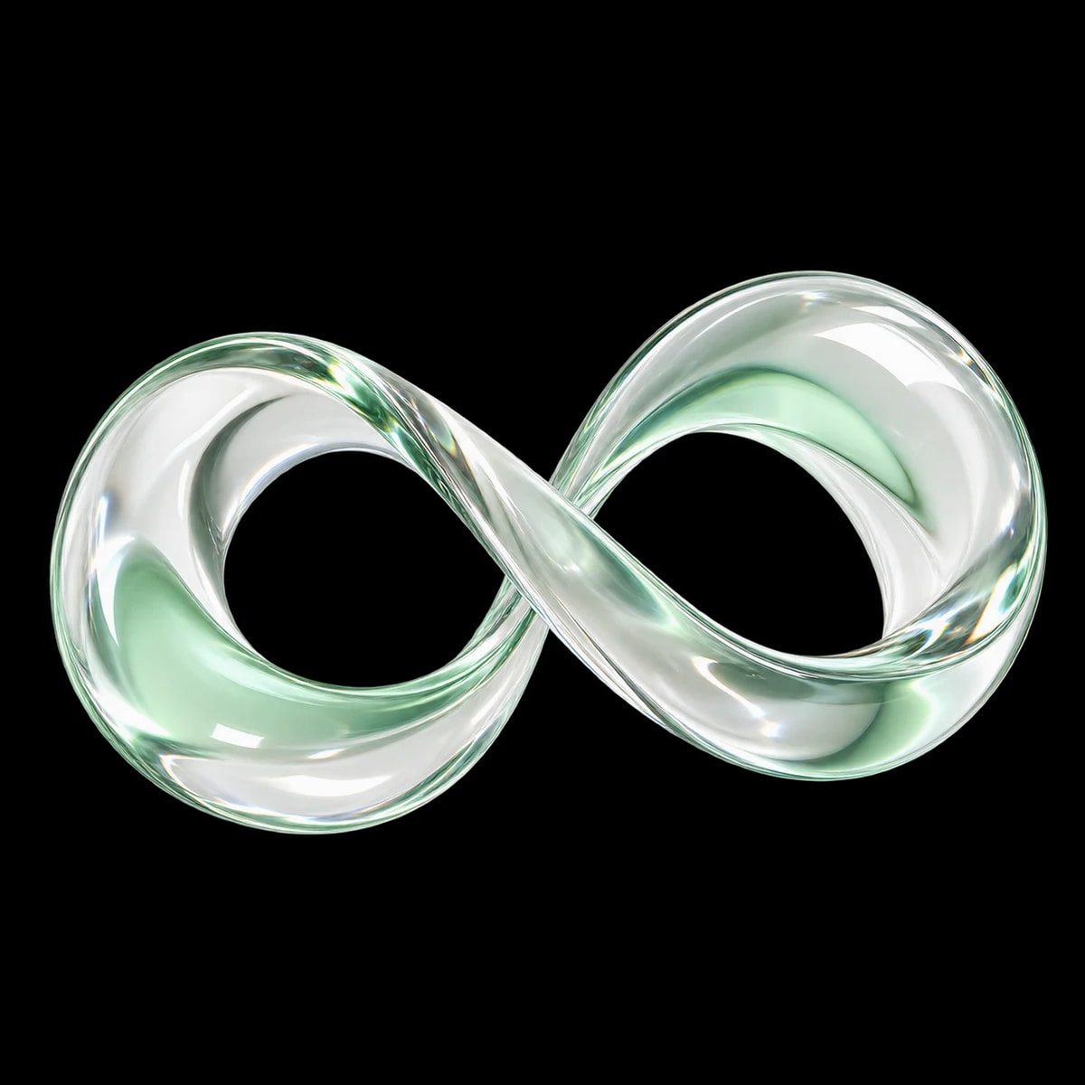 A flowing mint glass loop, representing calm and continuity.
